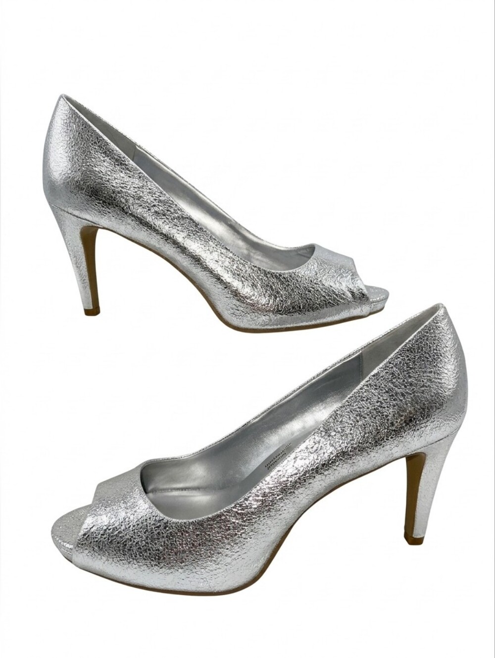 Bandolino Rainaa Metallic Silver Peep Toe‎ Pumps Size 11M New Y2K